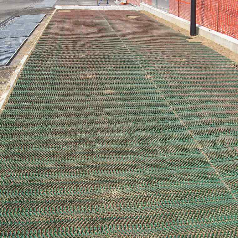 Panel of Tenax GP-Flex 1800 heavy duty grass protection mesh installed at a jobsite
