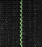 Close-up of black woven ground cover fabric texture with a green woven marking line
